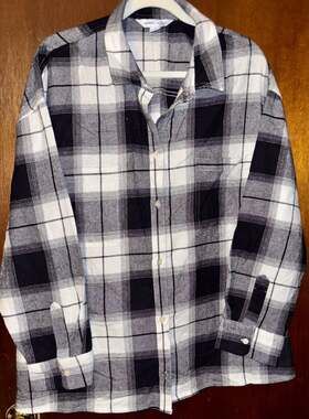 Old Navy The Boyfriend Shirt Black and White Plaid Flannel 3X